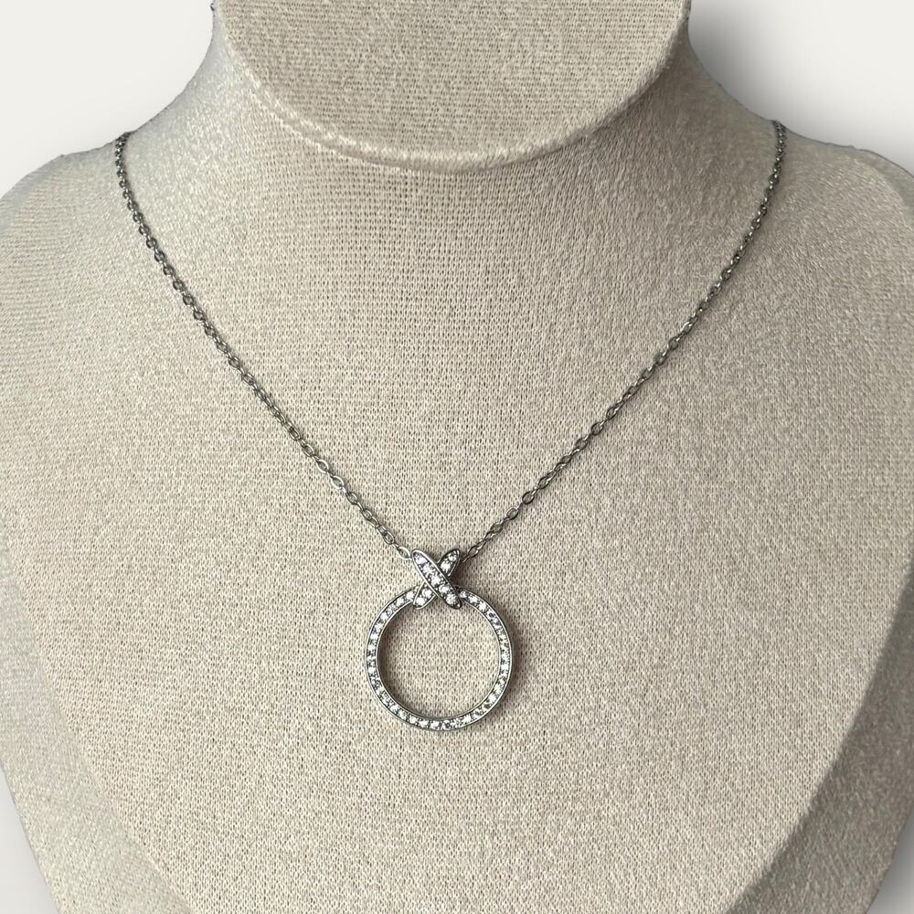 Silver Zircon Circle Pendant Necklace